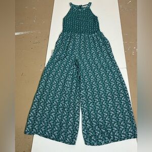 LOFT Teal Patterned Women's Jumpsuit, smocked top ,Wide legs